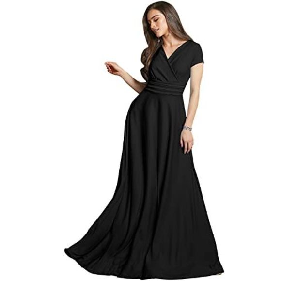 KOH KOH Dresses & Skirts - KOH KOH Womens Long Cap Short Sleeve V-Neck Flowy Cocktail Slimming Summer